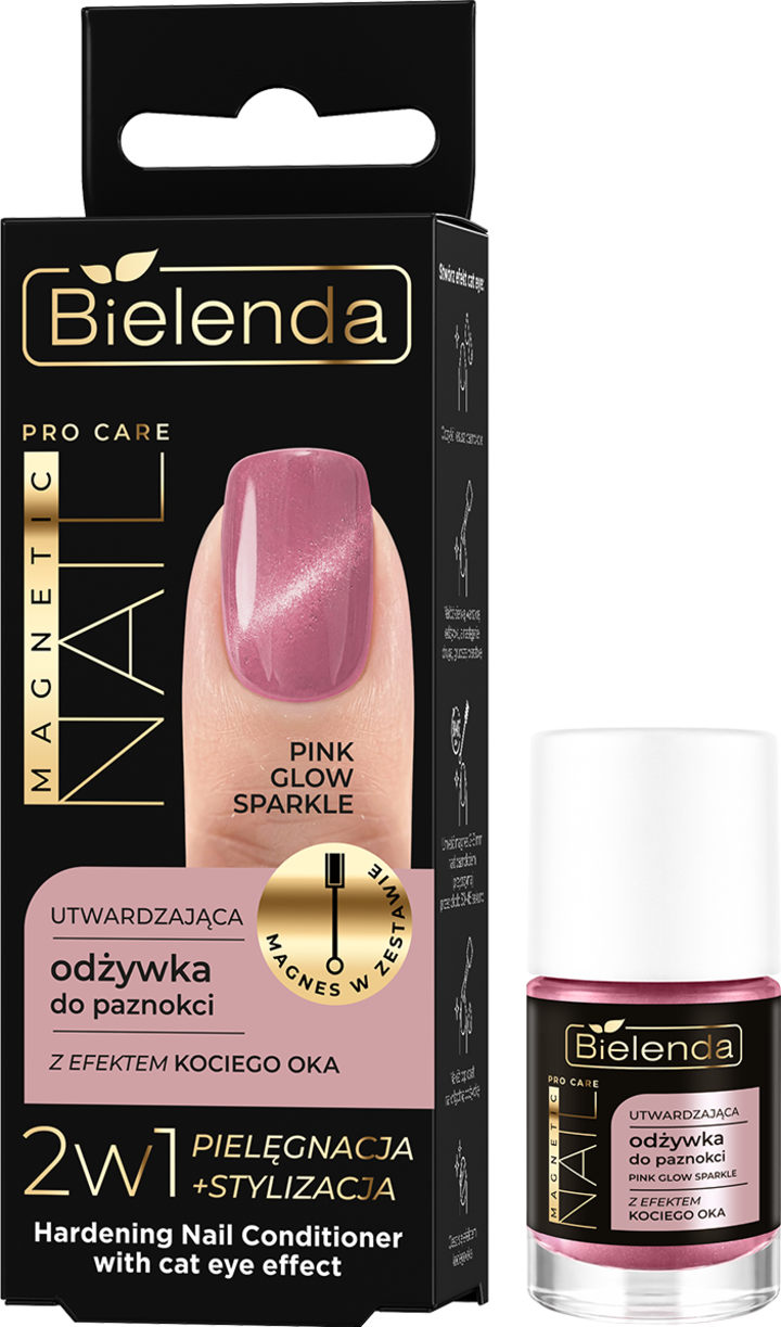 BIELENDA, Pro Care Magnetic, odżywka do paznokci, wzmacniająca, z efektem kociego oka, Pink Glow Sparkle,, 5 ml
