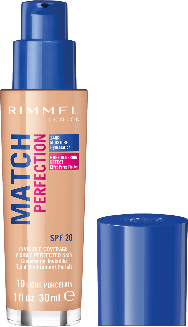RIMMEL, Match Perfection, podkład do twarzy, nawilżający, SPF 20, nr 10 Light Porcelain, 30 ml