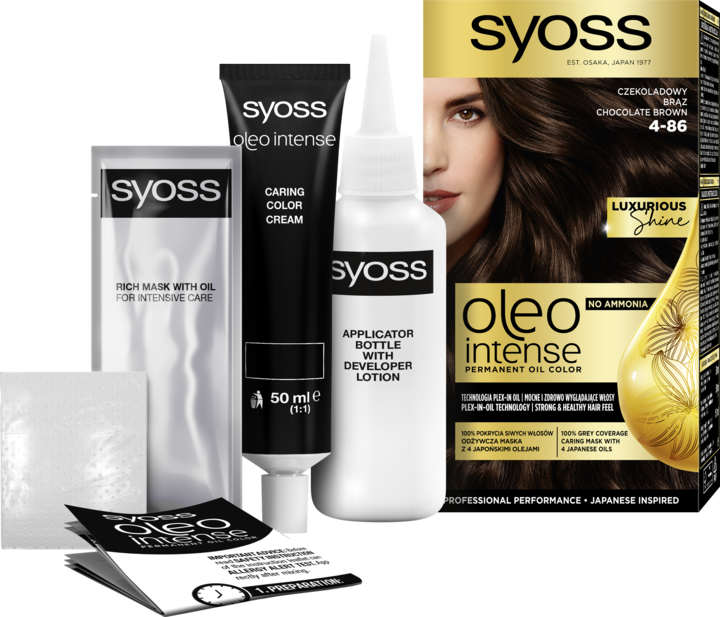 SYOSS, Oleo Intense, farba do włosów, trwała, bez amoniaku, nr 4-86 Czekoladowy Brąz, 1 szt.