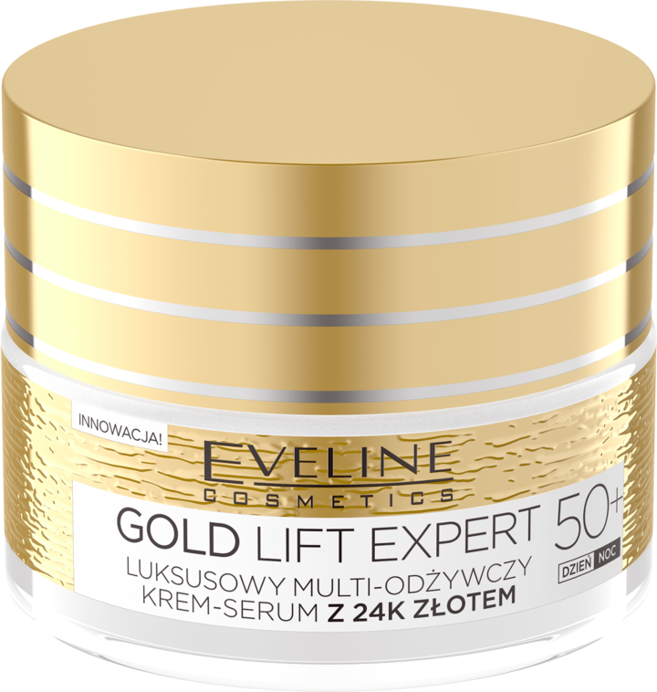 EVELINE COSMETICS, Gold Lift Expert, krem-serum do twarzy, luksusowy, multi-odżywczy, z 24K złotem, 50+, na dzień i na noc, 50 ml