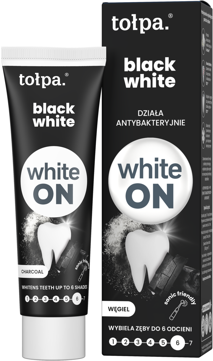 ON, white Black White, pasta do zębów, antybakteryjna, Węgiel, 75  ml