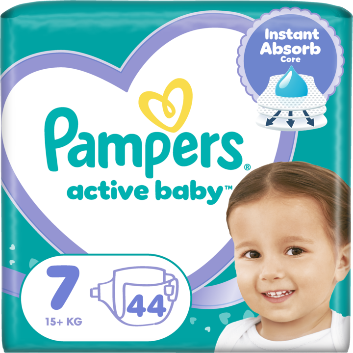 PAMPERS, Active Baby, pieluchy, 7, 15+ kg, 44 szt.