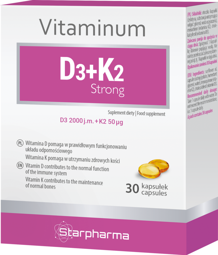 STARPHARMA VITAMINUM, kapsułki, Witamina D3+K2 Strong, suplement diety, 30 szt.