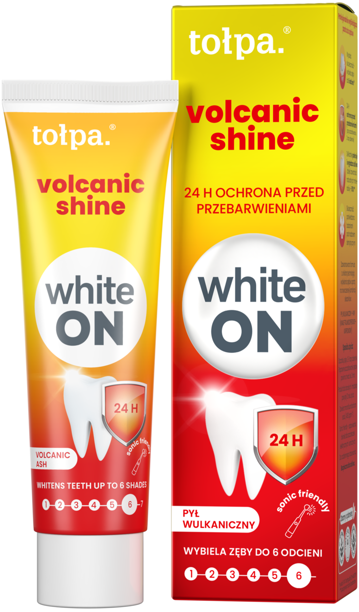 ON, white Volcanic Shine, pasta do zębów, ochrona przed przebarwieniami, pył wulkaniczny, 75 ml