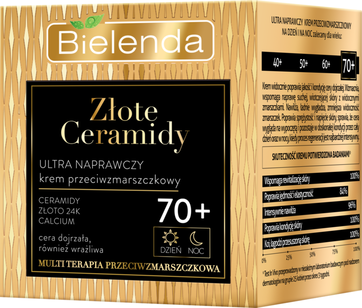 BIELENDA, Złote Ceramidy, krem do twarzy, przeciwzmarszczkowy, ultra naprawczy, 70+, na dzień i na noc, 50 ml