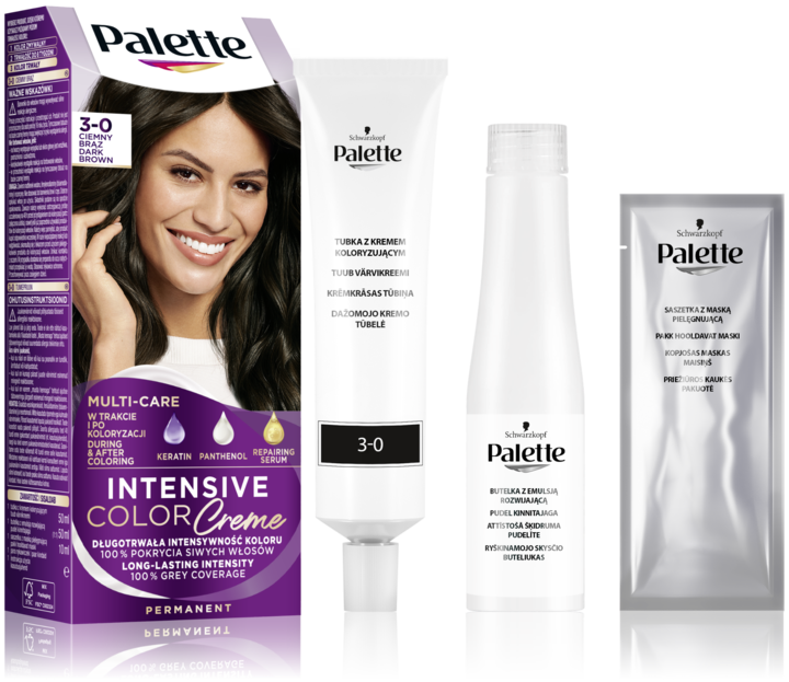 PALETTE, Intensive Color Creme, farba do włosów, trwała, nr 3-0 Ciemny Brąz, 1 szt.
