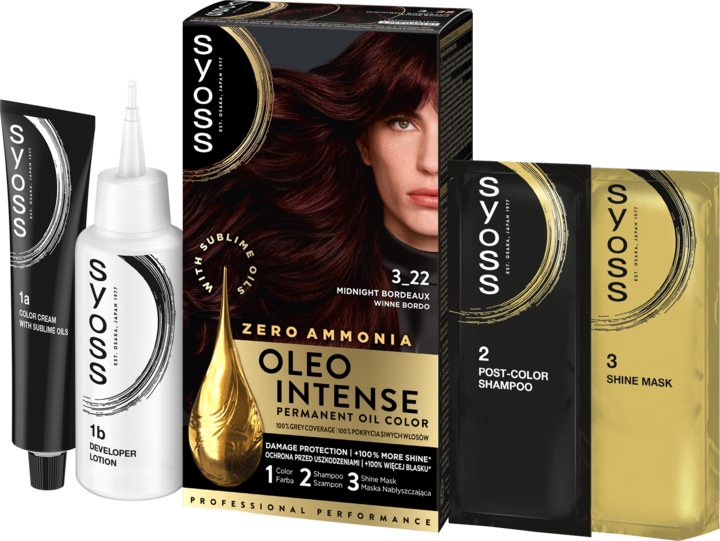 SYOSS, Oleo Intense, farba do włosów, trwała, bez amoniaku, nr 3-22 Winne Bordo, 1 szt.