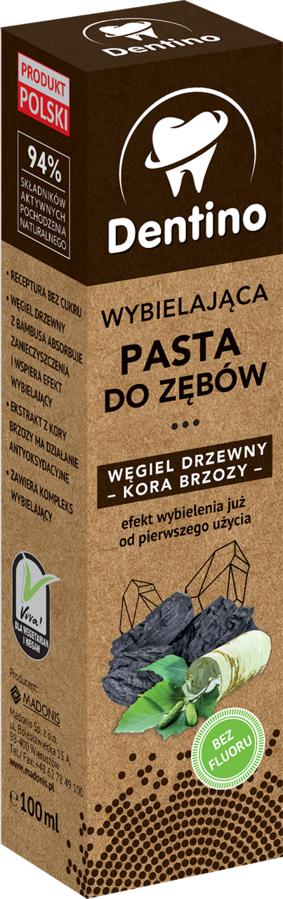 DENTINO, pasta do zębów, wybielająca, węgiel drzewny i kora brzozy, 100 ...