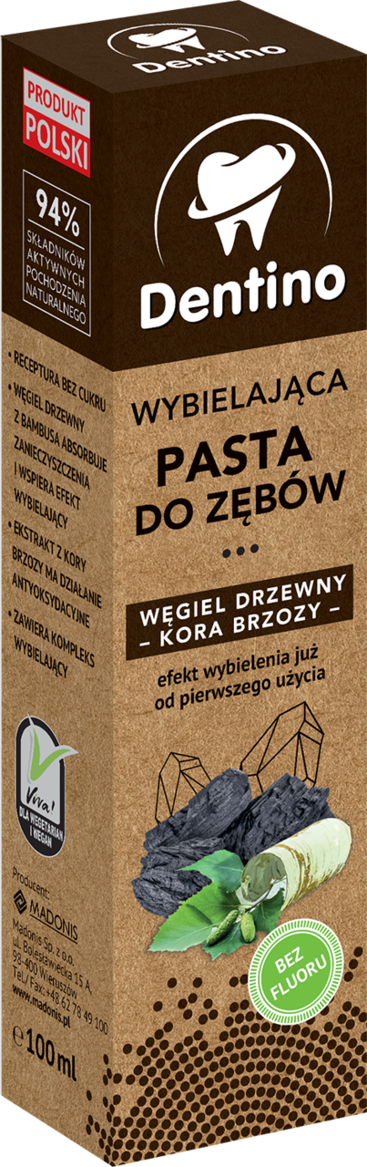 DENTINO, pasta do zębów, wybielająca, Węgiel Drzewny i Kora Brzozy, 100 ml