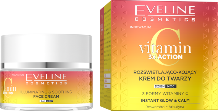 EVELINE COSMETICS, Vitamin C 3xAction, krem do twarzy, rozświetlająco-kojący, na dzień i noc, 50 ml