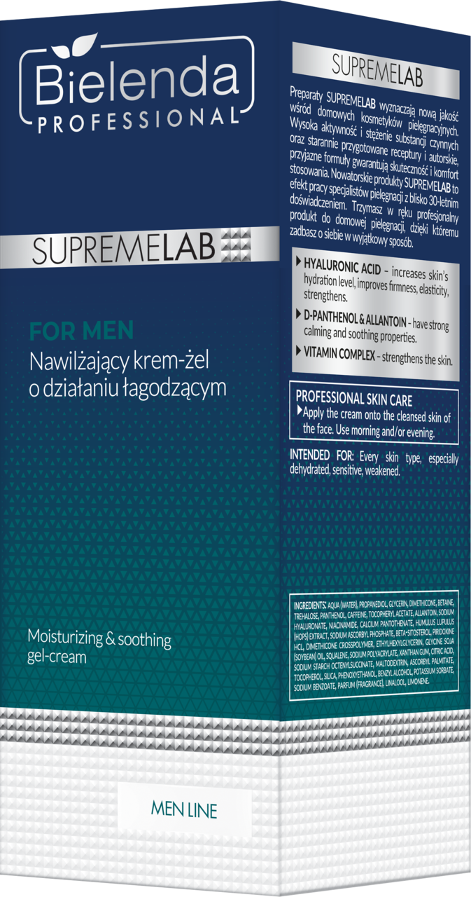 BIELENDA PROFESSIONAL, SupremeLab Men Line, krem-żel do twarzy, nawilżający, łagodzący, 50 ml