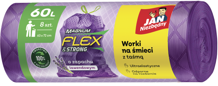 JAN NIEZBĘDNY, worki na śmieci,  lawenda, 60 L,, 8 szt.