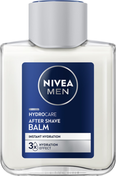 NIVEA MEN HydroCare balsam po goleniu z aloesem i prowitaminą B5, biała butelka, frontalny widok produktu.