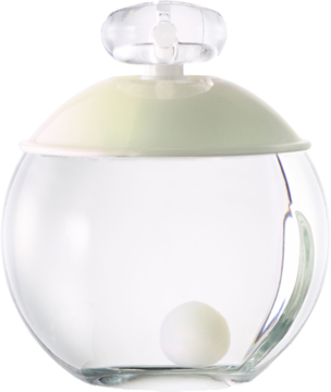 Cacharel Noa, floralno-drzewno-piżmowa woda toaletowa, przezroczysta butelka z perłą, widok z przodu.