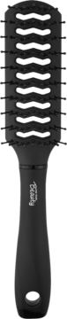 Czarna, średnia szczotka do włosów z wentylowaną głowicą o falistym wzorze, widok z przodu na czarnym tle.