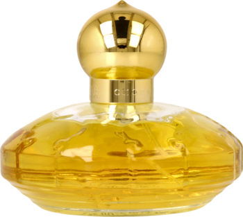 Złota butelka Casmir Chopard EDP, fasetowane szkło, kulista nakrętka, orientalno-waniliowy, zbliżenie.