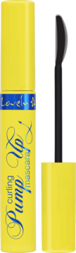 Żółta maskara Lovely Curling Pump Up, otwarta, ukazująca czarną silikonową szczoteczkę.