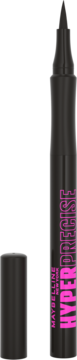 Maybelline New York Hyper Precise All Day Liner, czarny pisak do kresek z różowym napisem i otwartą zatyczką.
