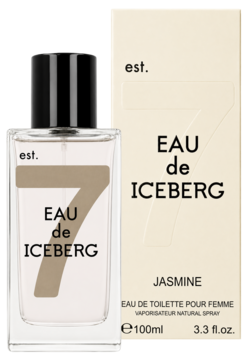 Iceberg Eau de Iceberg Jasmine woda toaletowa 100ml w przezroczystej butelce i beżowym pudełku, widok z przodu.