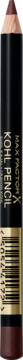 Ciemnobrązowa kredka do oczu Max Factor Kohl Kajal Masterpiece, widok z przodu, z kodem kreskowym.