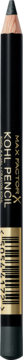 Czarna kredka do oczu Max Factor Kohl Pencil, pionowe zbliżenie z widocznym złotym tekstem i kodem.