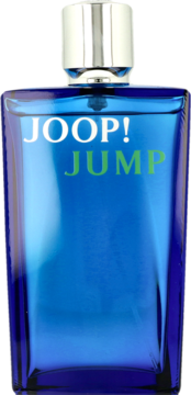 Joop! Jump woda toaletowa w niebieskiej butelce, srebrna nakrętka, napisy JOOP! i JUMP, widok z przodu.