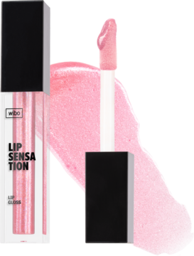 Wibo Lip Sensation błyszczyk, różowy z kwasem hialuronowym. Tubka, aplikator i błyszcząca smuga dająca efekt XXL.