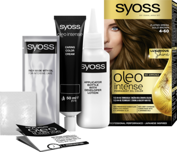 Syoss Oleo Intense farba do włosów złoty brąz 4-60, zestaw z kremem, aplikatorem i odżywką, bez amoniaku.