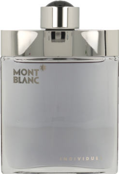 Mont Blanc Individuel woda toaletowa dla mężczyzn, prostokątna szklana butelka ze srebrną zakrętką, widok z przodu.