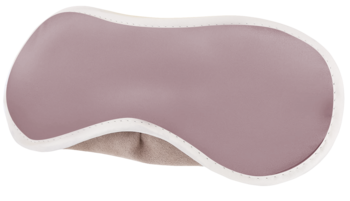 Miękka, profilowana opaska na oczy w kolorze pudrowego różu z białym brzegiem, ułatwiająca zasypianie.