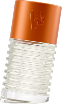 Woda toaletowa Bruno Banani Absolute Man 50ml, skośna szklana butelka z falistymi rowkami i pomarańczową nakrętką z logo.