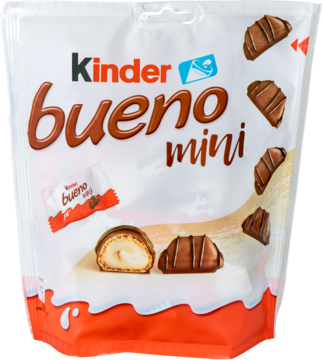 KINDER Bueno Mini,wafel pokryty mleczną czekoladą wypełniony mleczno-orzechowym nadzieniem,kompozycja-2