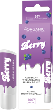 4ORGANIC ,balsam do ust, wygładzający, Jagodowy,kompozycja-2