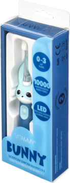 VitAmmy Bunny Sonic Toothbrush, niebieska, dla dzieci 0-3 lat z LED, w przezroczystym opakowaniu.
