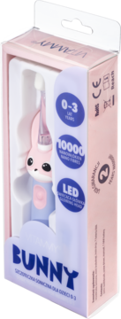 Vitammy Bunny soniczna szczoteczka dla dzieci 0-3 lata, różowo-niebieska z LED i 10000 włókien, w pudełku.