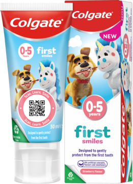 COLGATE First Smiles ,pasta do zębów, dla dzieci 0-5lat, smak Truskawkowy,kompozycja-2