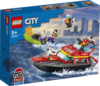 Pudełko LEGO City 60375: pływające łodzie ratunkowe – czerwona i zielona ponton.