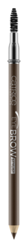 Catrice Eye Brow Stylist 030 Brow-n-eyed Peas, brązowa dwustronna kredka do brwi ze srebrnym uchwytem i szczoteczką, widok z przodu.