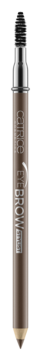 Brązowa dwustronna kredka Catrice Eye Brow Stylist nr 040 ze szczoteczką, pionowo na czarnym tle.