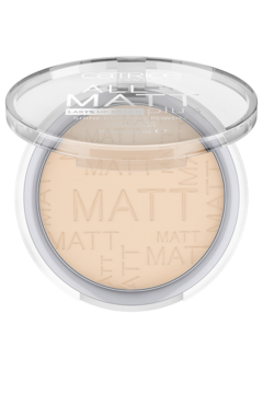 Matujący puder Catrice All Matt Plus Shine Control, beżowy odcień, otwarte białe opakowanie.