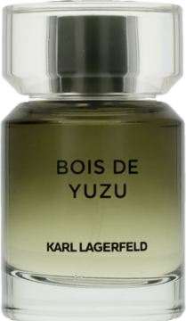 Bois De Yuzu Karl Lagerfeld, kwiatowa woda perfumowana w przezroczystej butelce z zielonym gradientem, widok z przodu.