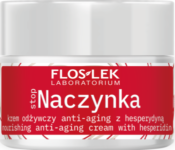 Flos-Lek Stop Naczynka, krem anti-aging z hesperydyną do cery naczynkowej, biało-czerwony słoiczek.