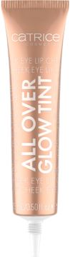 Catrice All Over Glow Tint, rozświetlacz do ust, policzków i oczu, peachy tubka 15 ml z dozownikiem.
