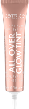 Catrice All Over Glow Tint, różowozłota tuba do policzków, oczu i ust, widok z przodu, 15ml.