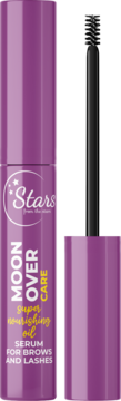 Stars from the stars Moon Over Care olejkowe serum do brwi i rzęs, fioletowa butelka z otwartym aplikatorem.