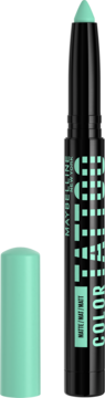 Matowy cień w kredce Maybelline Color Tattoo 24H Eye Stix w kolorze miętowym, czarne opakowanie, z boku nakrętka.