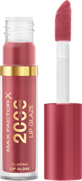 Błyszczyk Max Factor 2000 Calorie Lip Glaze Berry Sorbet, otwarty, aplikator widoczny obok butelki.