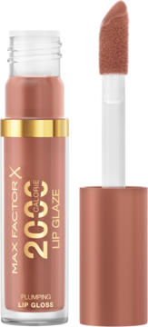 Max Factor 2000 Calorie Lip Glaze Caramel Swish, otwarty błyszczyk z aplikatorem, nude brąz.