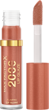 Max Factor 2000 Calorie Lip Glaze Nectar Punch, miedziano-brązowy błyszczyk z wysuniętym aplikatorem, widok z przodu.