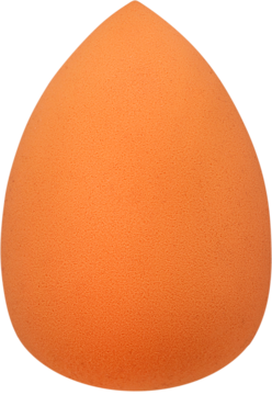 Pomarańczowa gąbka do makijażu o ściętym, jajowatym kształcie, idealna do blendowania podkładu.